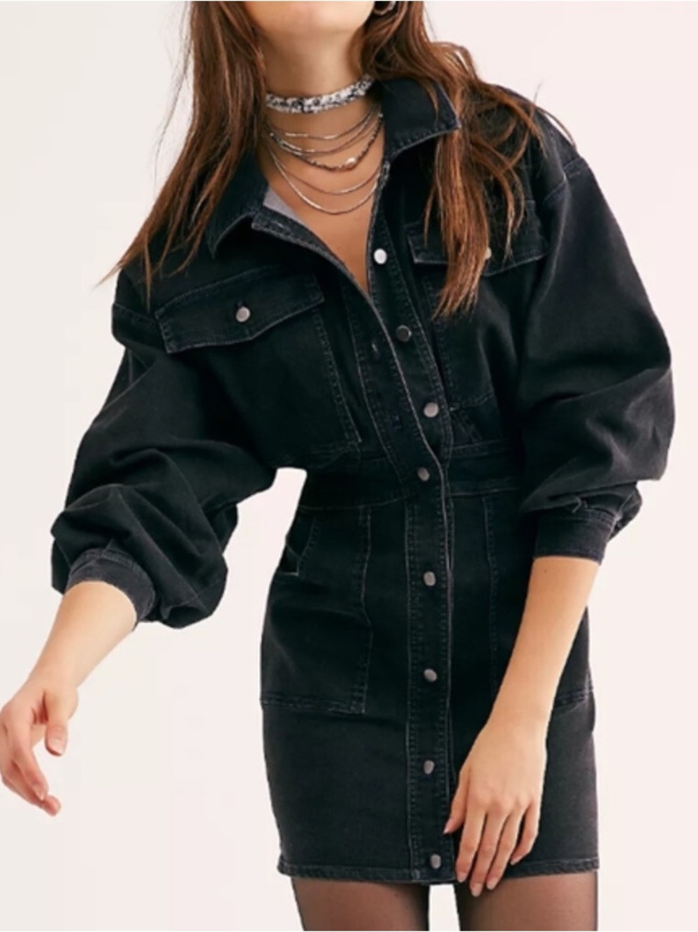 Free People Black Denim Dress